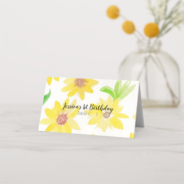Watercolor Floral Sunflowers Pattern Tent Cards (Front)