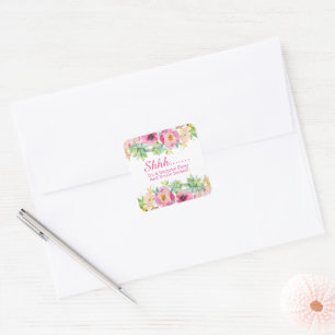 Watercolor Floral Surprise Party Square Sticker