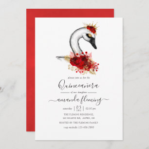 Watercolor Floral Swan Quinceañera Invitation