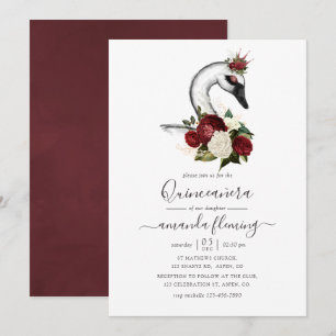 Watercolor Floral Swan Quinceañera Invitation