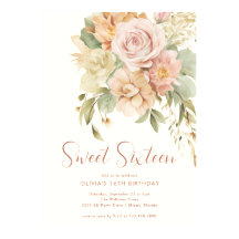 Watercolor Floral Sweet 16 Birthday Invitations