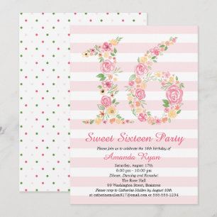 Watercolor Floral Sweet Sixteen Birthday Invitation
