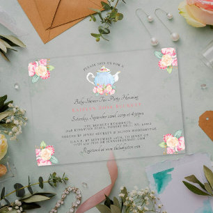 Watercolor Floral Tea Party   Baby Shower Acrylic Invitations