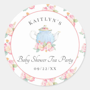 Watercolor Floral Tea Party   Baby Shower Classic Round Sticker