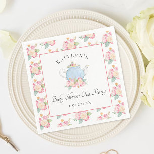 Watercolor Floral Tea Party   Baby Shower Napkin