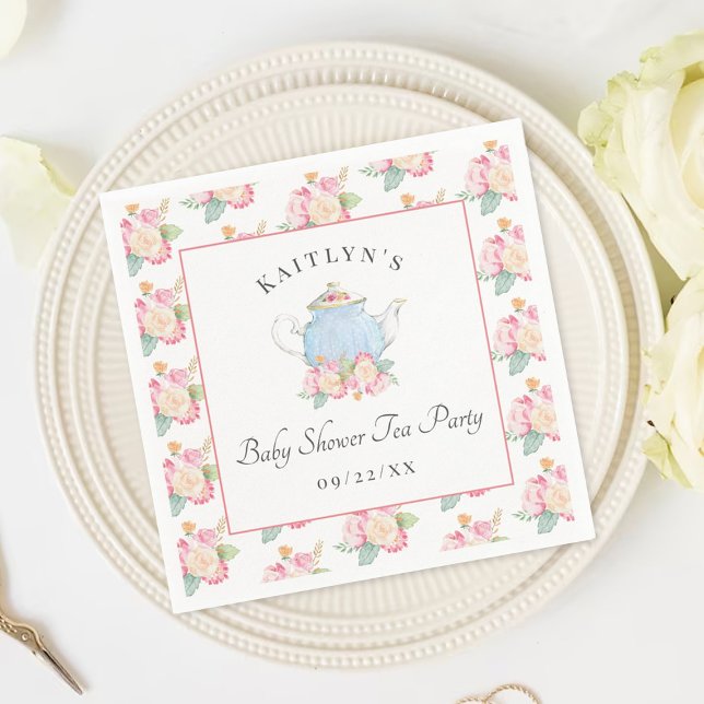 Watercolor Floral Tea Party | Baby Shower Napkin (Creator Uploaded)