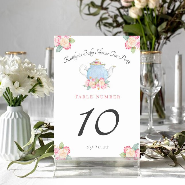 Watercolor Floral Tea Party | Baby Shower Table Number (Creator Uploaded)