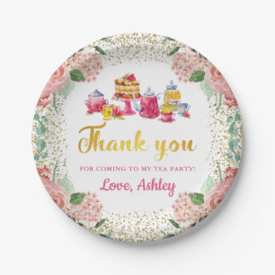 Watercolor Floral Tea Party Birthday Thank You Paper Plate