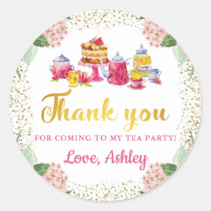 Watercolor Floral Tea Party Gold Glitter Thank You Classic Round Sticker