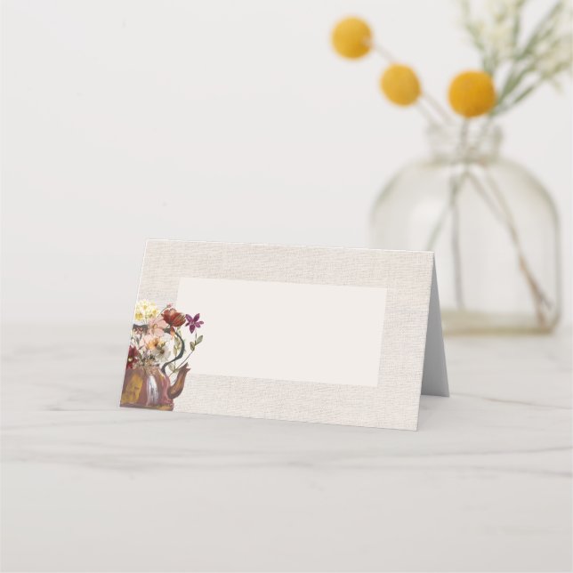 Watercolor Floral Tea Party Shower Blank  Place Card (Front)
