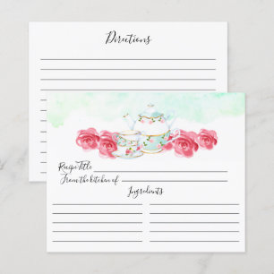 Watercolor Floral Tea Pot Floral Recipe Card