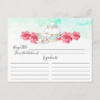 Watercolor Floral Tea Pot Floral Recipe Card