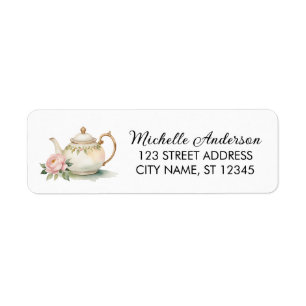 Watercolor Floral Tea Pot Return Address Label    