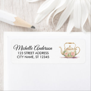 Watercolor Floral Tea Pot Return Address Label    