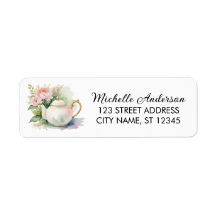 Watercolor Floral Tea Pot Return Address Label    