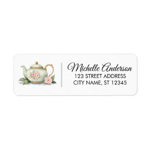 Watercolor Floral Tea Pot Return Address Label    