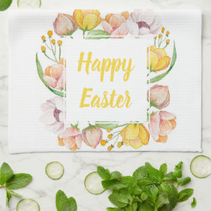watercolor floral tea towel