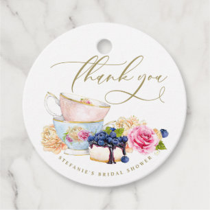 Watercolor Floral Teacup Blueberry Bridal Shower Favour Tags
