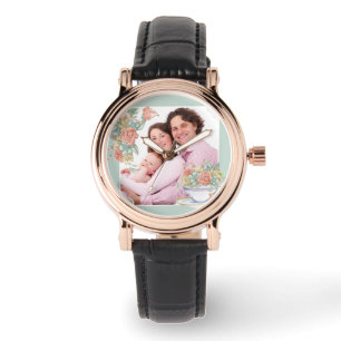 Watercolor Floral Teacup Custom Photo Watch