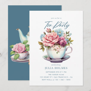 Watercolor Floral Teacup Tea Party Invitation