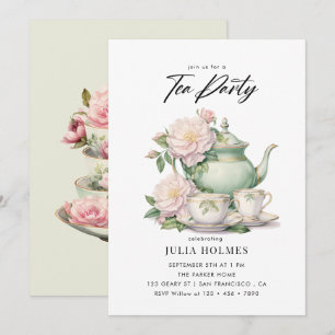 Watercolor Floral Teacup Tea Party Invitation