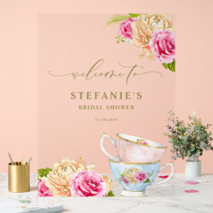 Watercolor Floral Teacups Bridal Shower Welcome Acrylic Sign