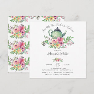 Watercolor Floral Teapot Bridal Shower  Invitation