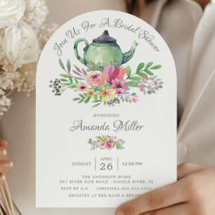 Watercolor Floral Teapot Bridal Shower  Invitation