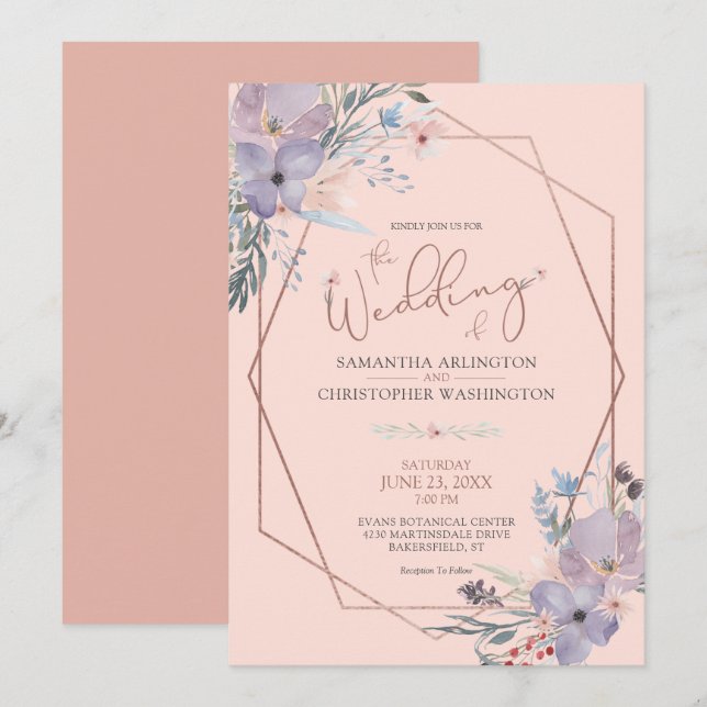 Watercolor Floral Terra Cotta Rose Gold Wedding Invitation (Front/Back)
