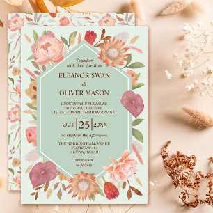 Watercolor Floral Terracotta and Sage Boho Wedding Invitation