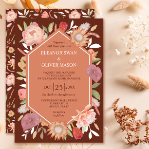 Watercolor Floral Terracotta Rustic Boho Wedding Invitation