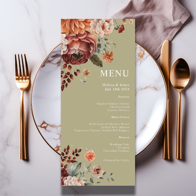 Watercolor Floral Terracotta Sage Green Wedding Menu (Watercolor Floral Terracotta Sage Green Wedding Menu

Other colors available)