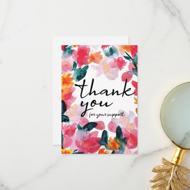 Watercolor Floral Thank You  Business Card (Front/Back In Situ)