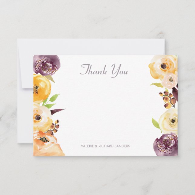 Watercolor Floral Thank You Note Card (Front)