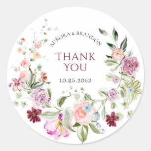 Watercolor Floral Thank You Wedding Favor Sticker