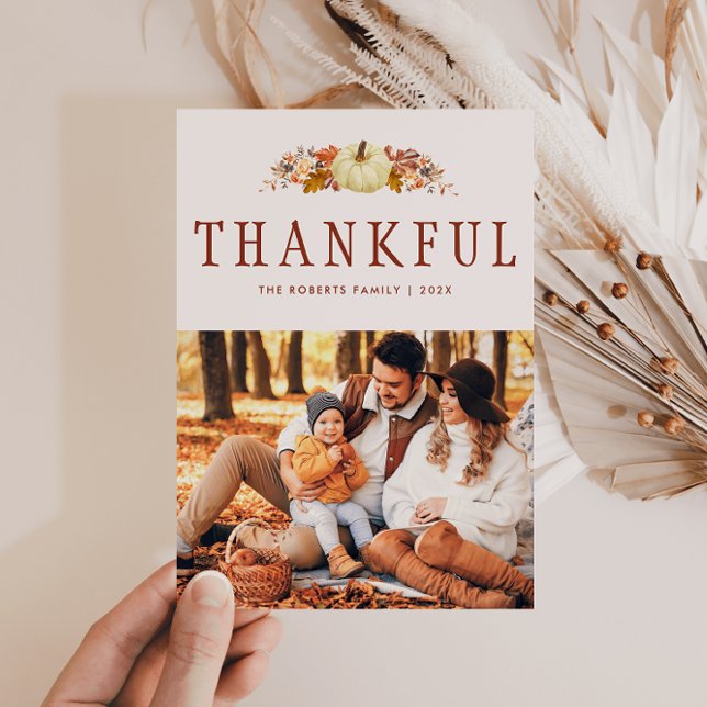 watercolor floral thanksgiving greeting photo card (Creator Uploaded)