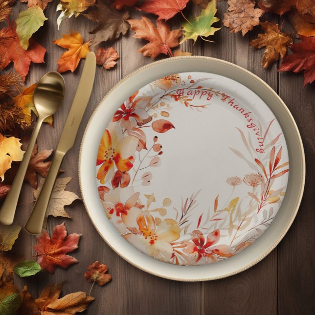Watercolor Floral Thanksgiving Paper Plate (Creator Uploaded)