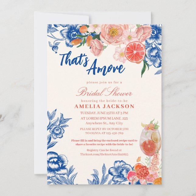 Watercolor floral That's Amore Bridal Shower  Invitation (Front)