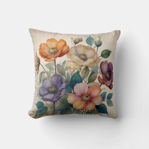 Watercolor Floral Throw Pillow Soft & Elegant V