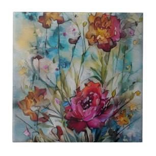 Watercolor Floral Tile