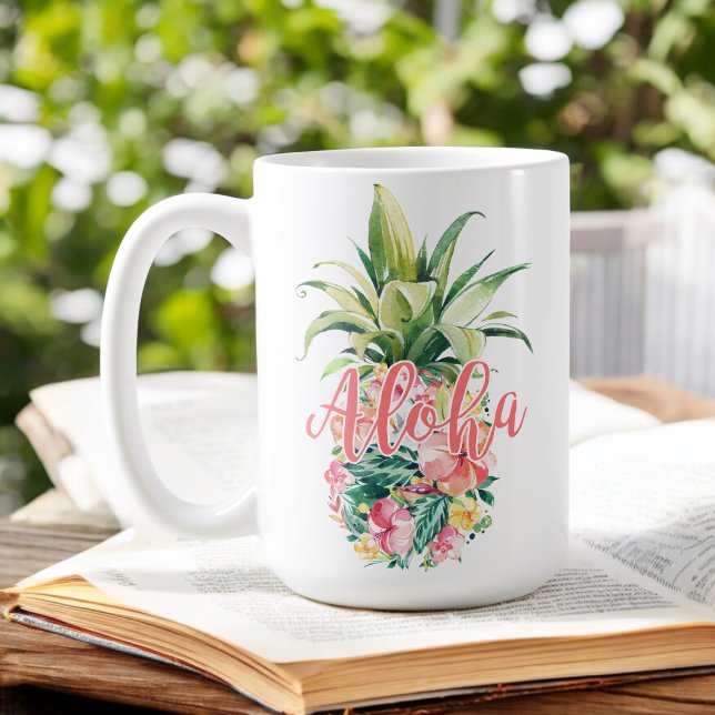 Watercolor Floral Tropical Pineapple Aloha Coffee Mug (Creator Uploaded)