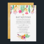 Watercolor Floral Tropical Summer Bat Mitzvah Invitation<br><div class="desc">Tropical summer bat mitzvah invitation customisable to your event specifics.</div>