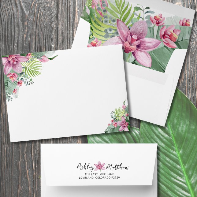 Watercolor Floral Tropical Wedding Envelope (Elegant Palm Floral Watercolor Tropical Wedding Envelope)