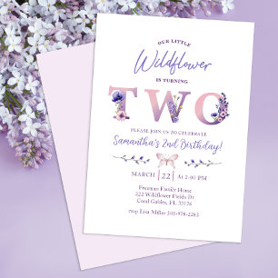 Watercolor Floral Turning Two Birthday  Invitation