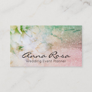 *~* Watercolor Floral Turquoise Glitter Celestial Business Card