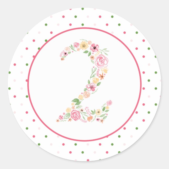 Watercolor Floral Two 2nd Birthday Classic Round Sticker (Front)