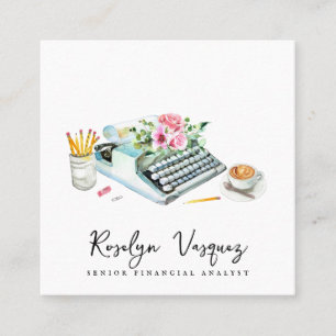 Watercolor Floral Typewriter   Accountant Square Business Card