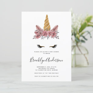 Watercolor Floral Unicorn Baby Shower Invitation