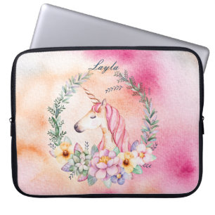 Watercolor Floral Unicorn Case with Name