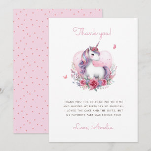 Watercolor Floral Unicorn Magical Birthday Party Thank You Card